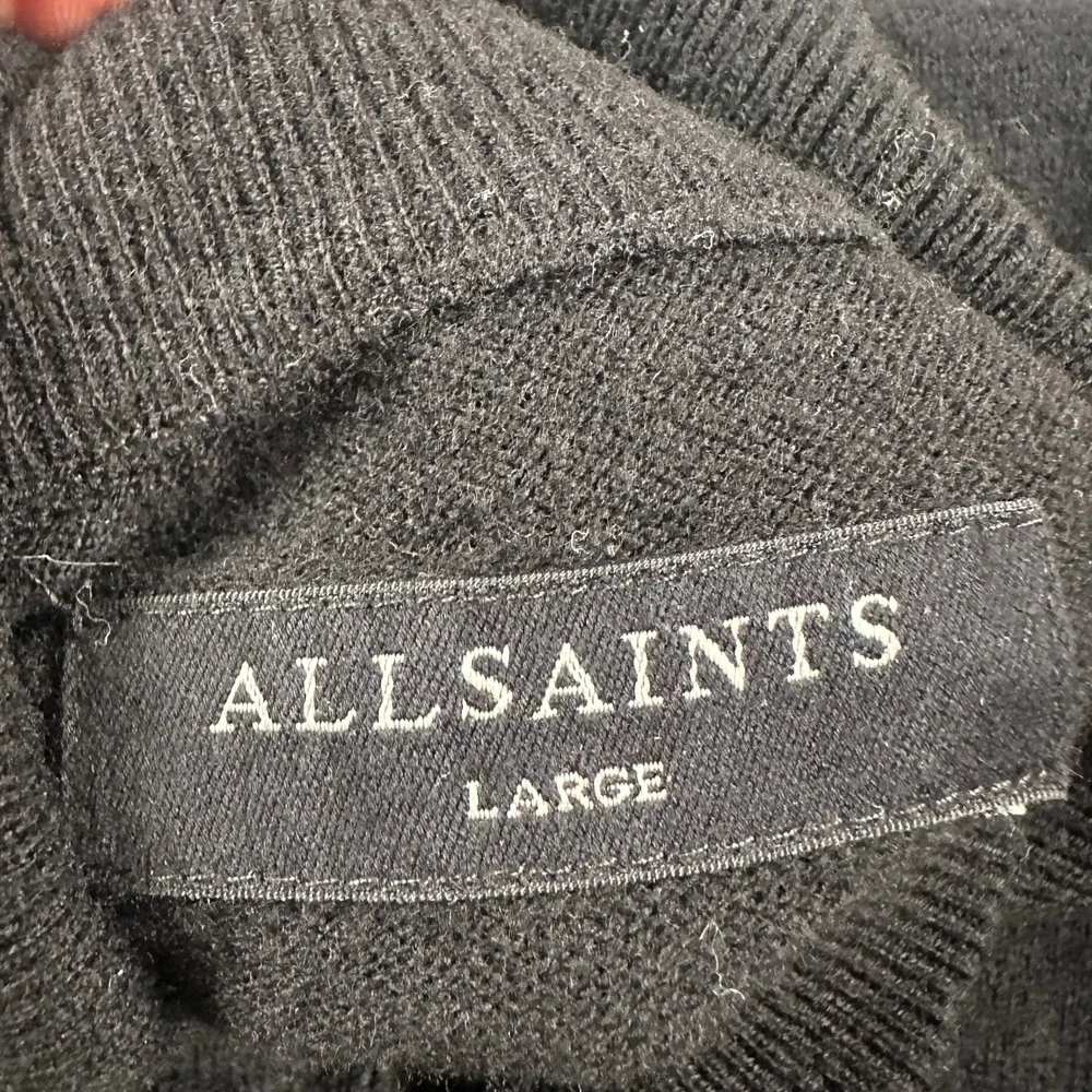 AllSaints Mens Kilburn Zip Funnel Neck‎ Black Wool Blend Pullover Sweater Large